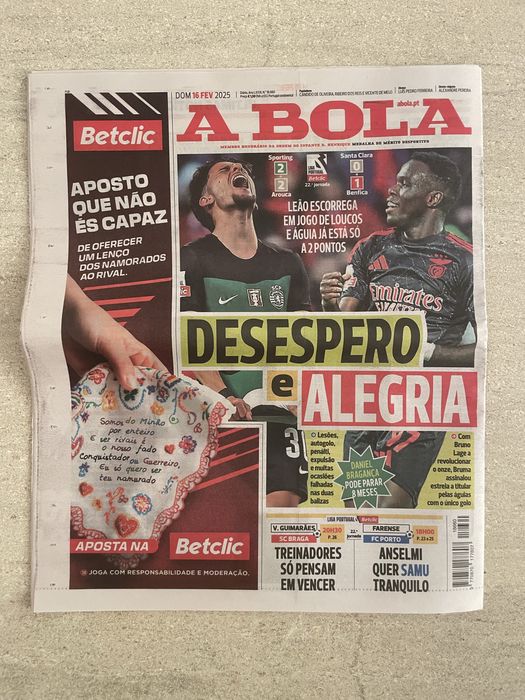 Vendo jornal A Bola 16 de Fevereiro de 2025 - Pinto da Costa