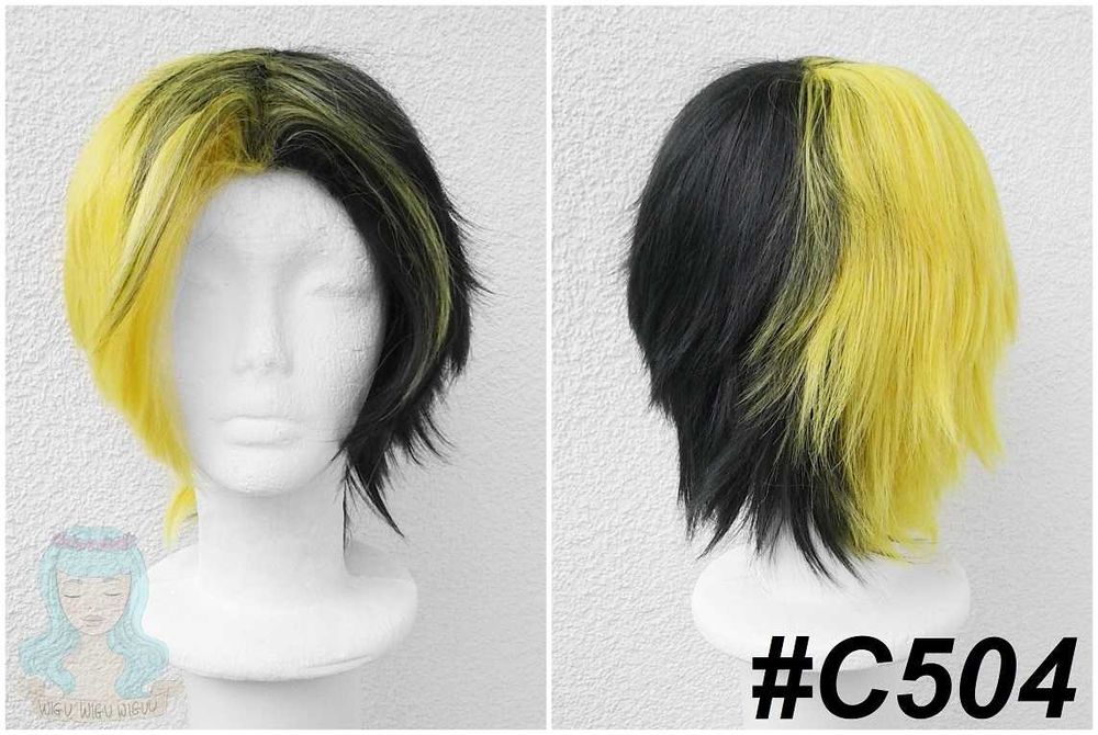 Rayne Ames Mashle czarna żółta krótka męska peruka cosplay wig grzywka