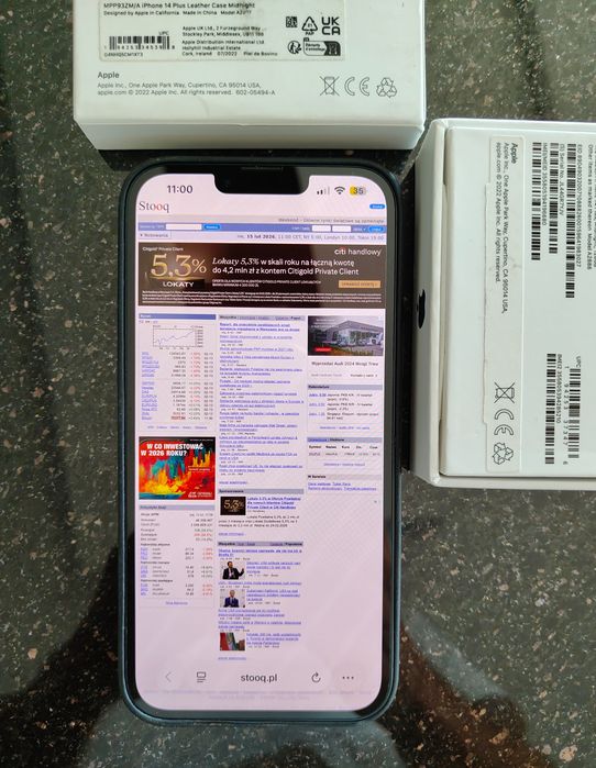 iPhone 14 Plus 128GB 93 % baterii, skóra etui, black.