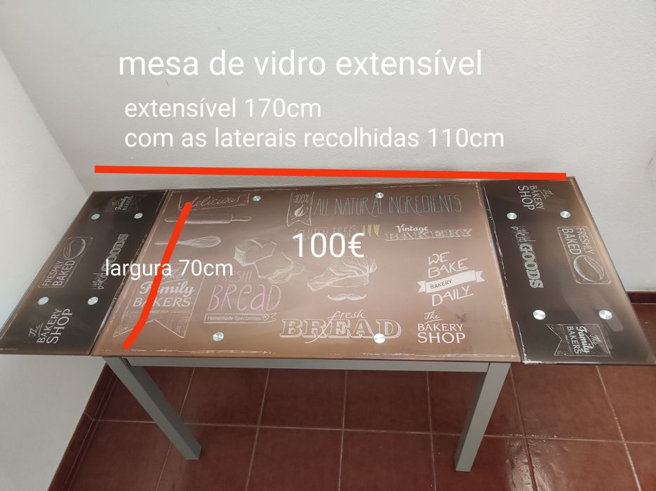 Mesa de vidro extensível dimensões nas fotos
