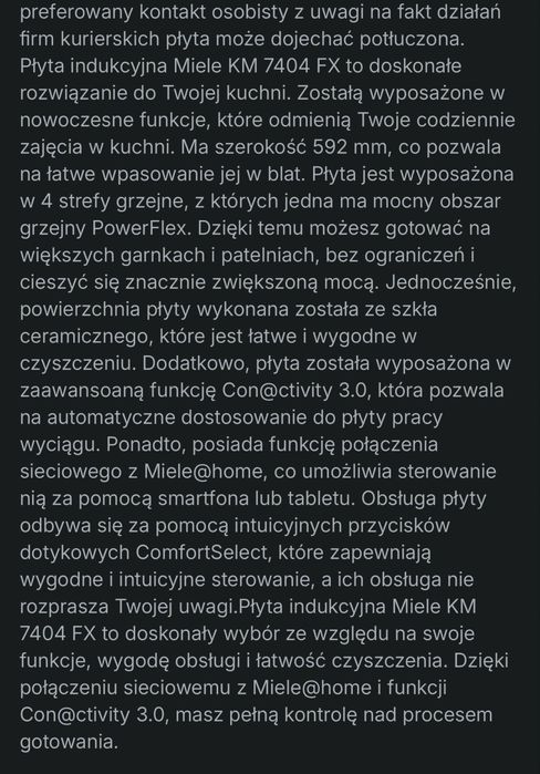 Plyta indukcyjna Miele KM7404 FX Nowa