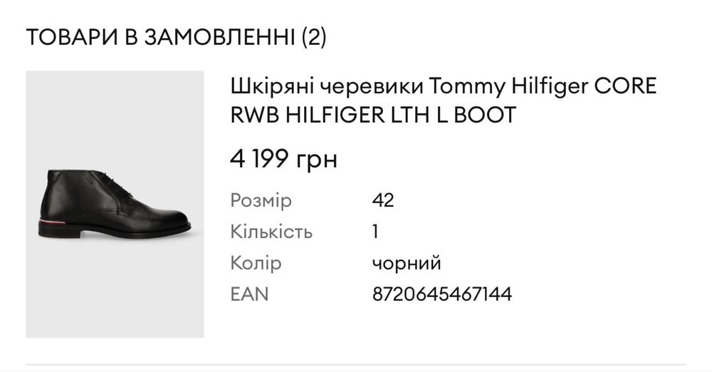 Чоловічі шкіряні черевики Tommy Hilfiger