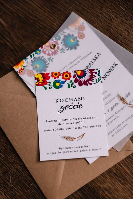 Zaproszenia ślubne folkowe z kalką