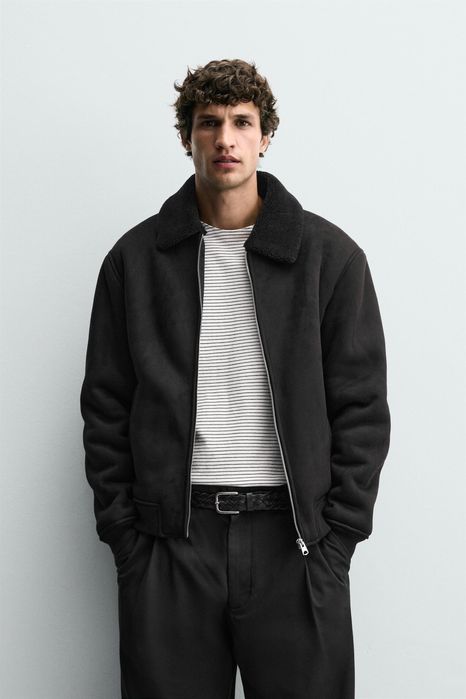 Замшева Куртка ZARA на Осінь Чоловіча Оригінал Новая Мужская Ветровка Черная Дубленка Зара