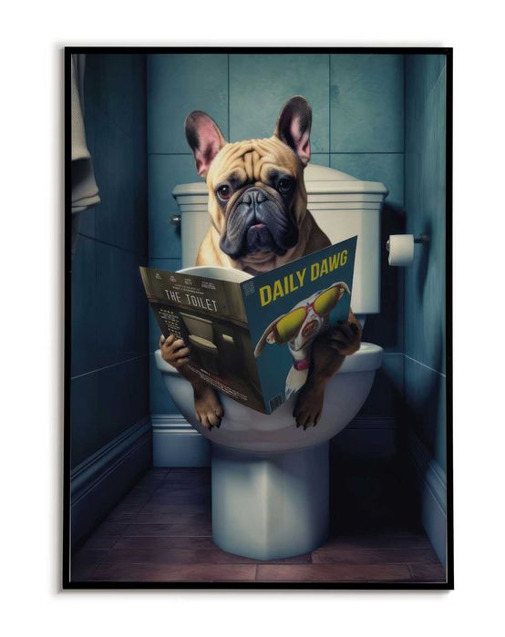 Plakat A3 Buldog Francuski w toalecie