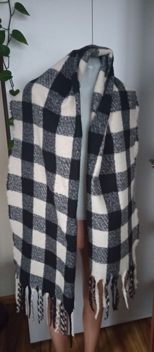 Zimowy ciepły gruby szal w kratę długi 2 m