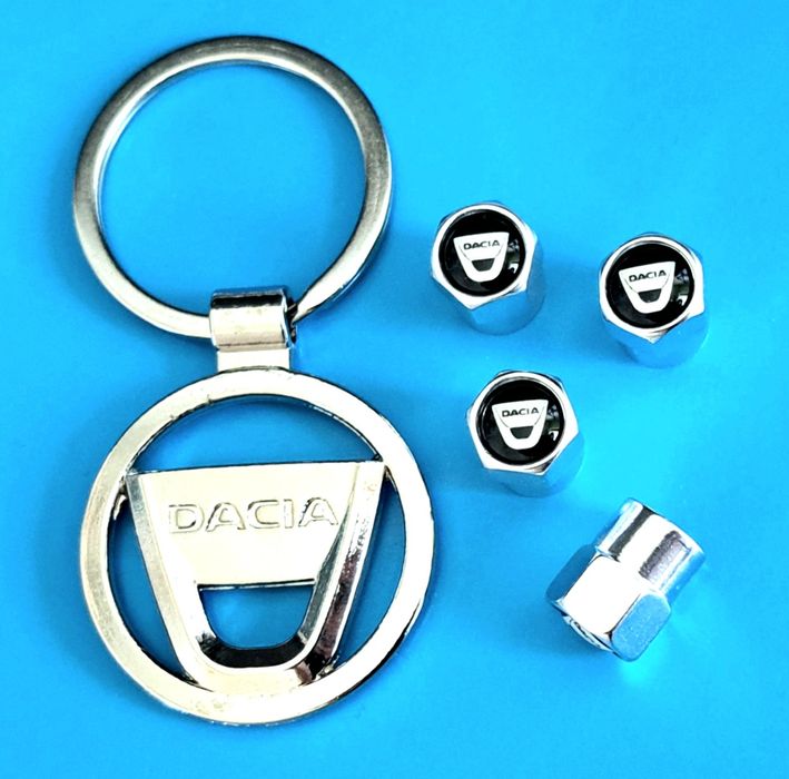 *NOWY* Breloczek DACIA + Nakrętki na wentyle srebrne komplet tuning