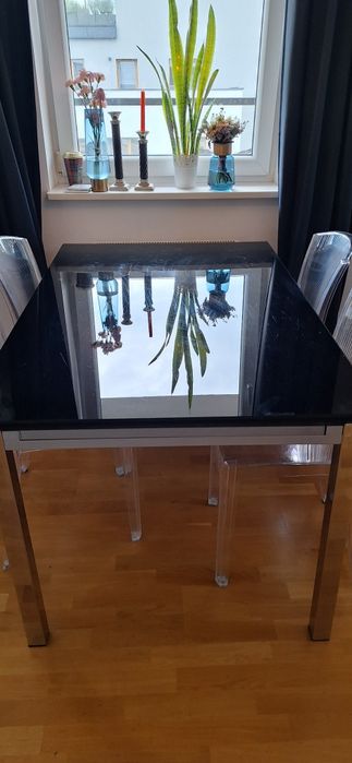 Stół szklany rozkładany chromowany w stylu Eichholtz New York Glamour