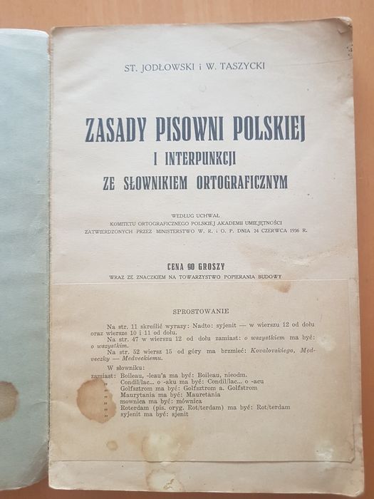 Stara ksiazka Zasady pisowni polskiej i interpunkcji z 1936 r