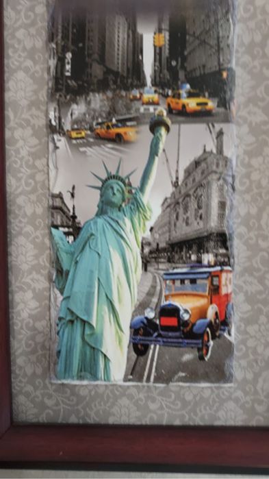 Quadro madeira com imagem da estatua da Liberdade
