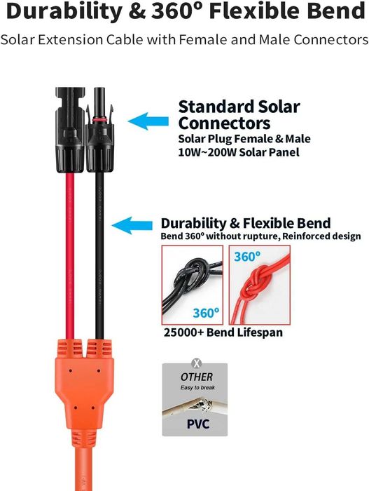 Cabo de extensão solar com conector solar a XT60 (3 metros)
