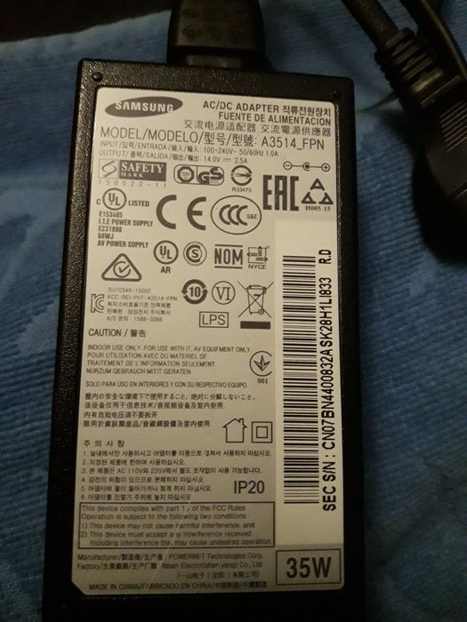 Адаптер питания,  блок питания samsung a3514_fpn 100-240v 50/60hz  14v