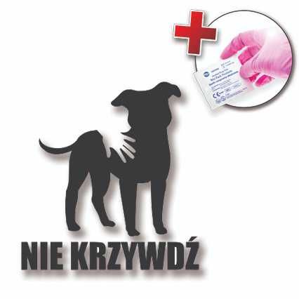 Naklejka na samochód szybę PIES NIE KRZYWDŹ - 10cm KOLOR