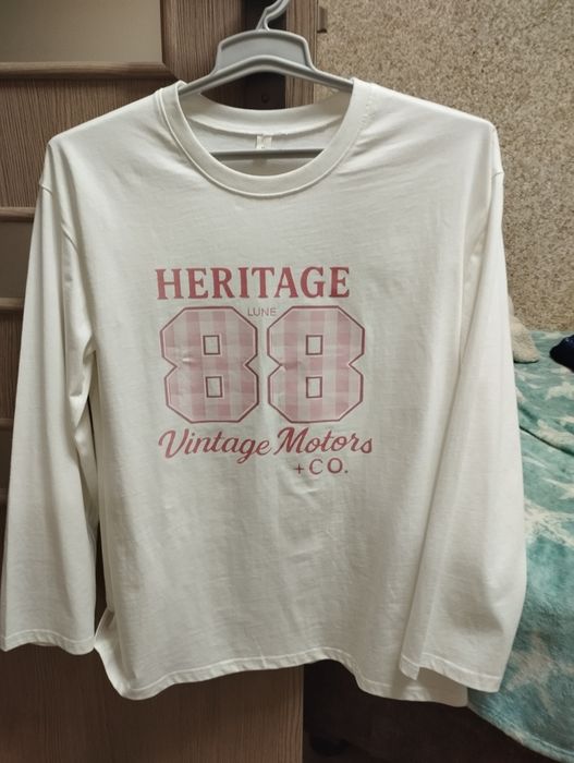 Женский лонгслив белый 100% хлопок с принтом Heritage 88, размер M