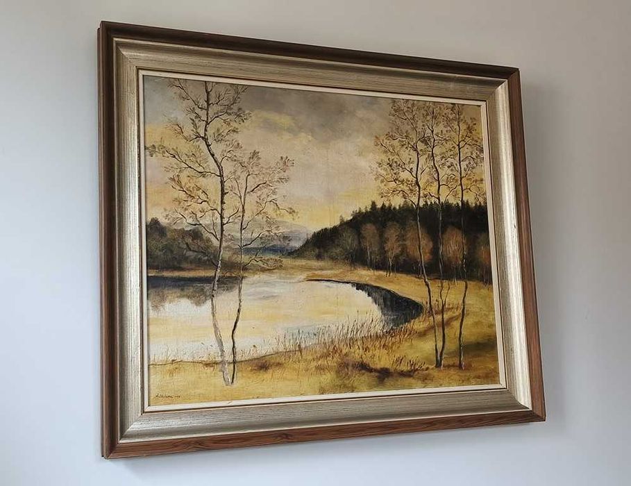 Duży obraz pejzaż jesień , olej płótno , 1964r.