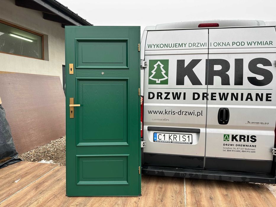 DRZWI drewniane KLATKOWE wewnątrzlokalowe wygłuszone zielone RAL6005