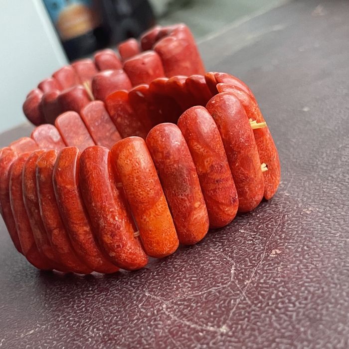 Bransoletka koral naturalny czerwony prl stary