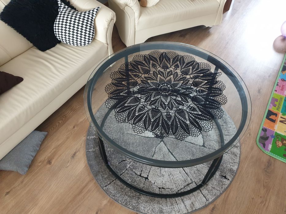 Stolik okrągły nowy 100 cm średnicy,  52 cm wysokości,  15 mm szyba