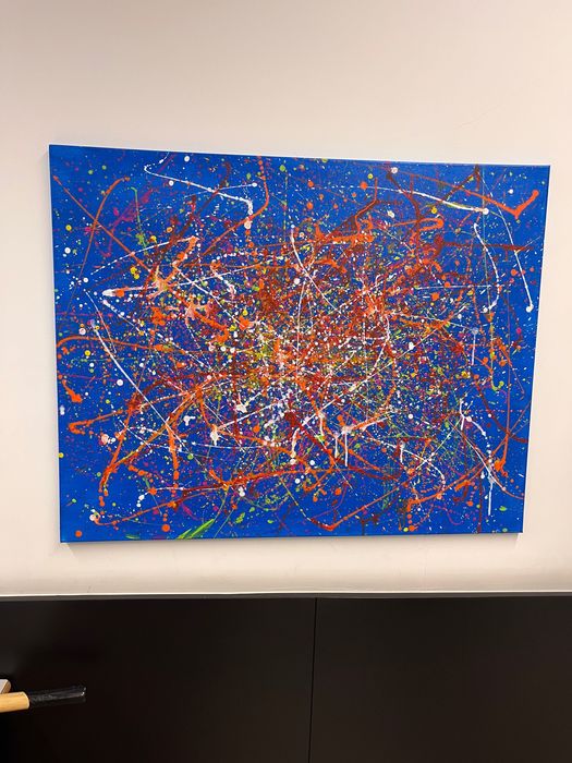 Quadro abstrato inspirado em Jackson Pollock
