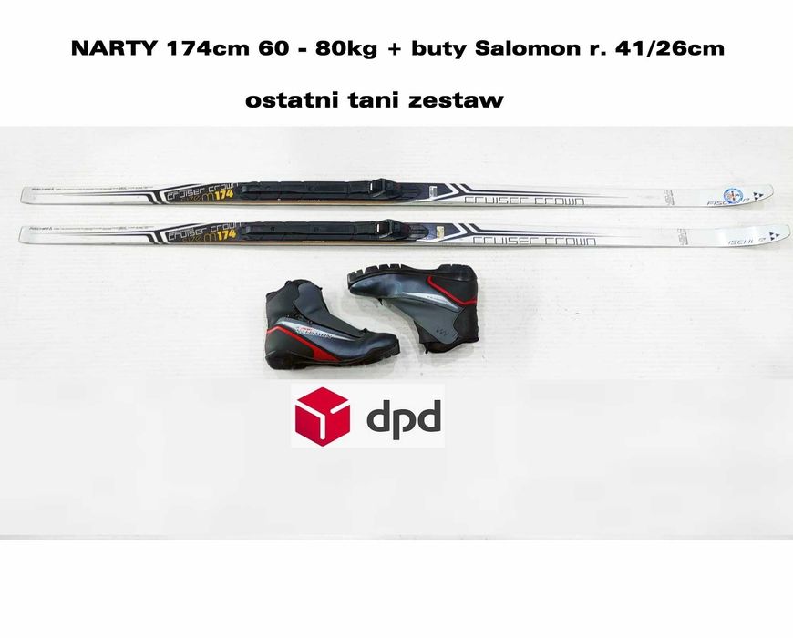 narty śladowe Fischer 174cm z łuską SNS profil+ buty Salomon r 41/26cm