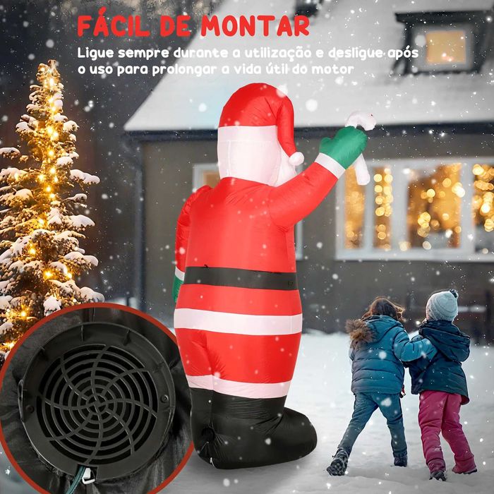 Pai Natal Insuflável 240 cm com Bastão Luzes LED