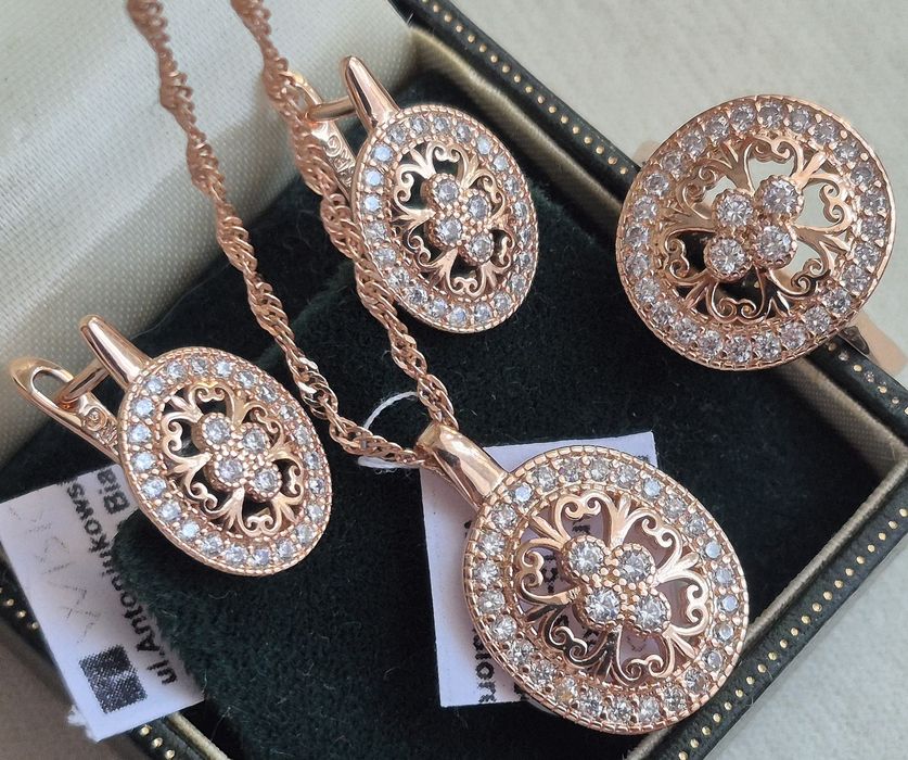 585 Rose Gold Złoty Pozłacany jak Różowe Złoto Komplet Zestaw Royal