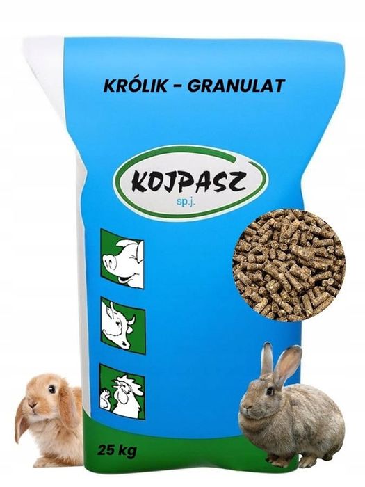 pasza dla królików granulat 25kg kojpasz króliki rosnące, karmiące, tuszki