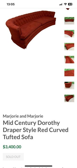 Sofá Banana Oval de Palácio Veludo Capitoné 195cm Novo 40’s Dinamarca