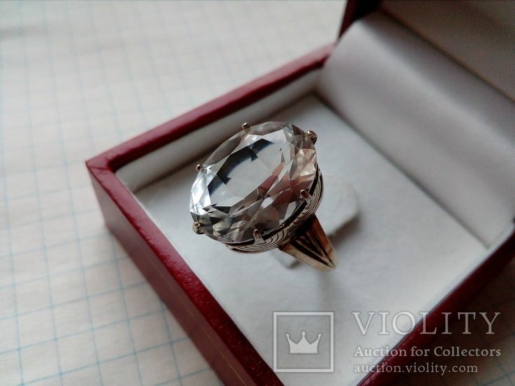 Кольцо серебро с позолотой ссср горный хрусталь , размер 16,75 ,