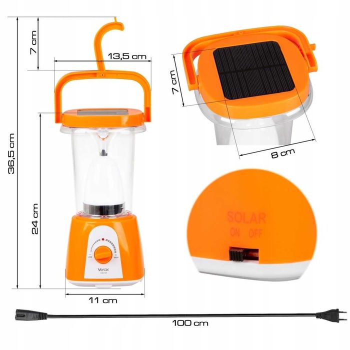 LATARKA Solarna Lampa Kempingowa Usb Aku 230V Powerbank 60 Led Smd Panel Solarny Regulacja Światła