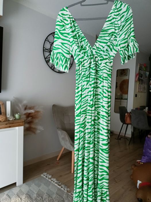 Sukienka maxi# paski zebra # dekolt kopertowy