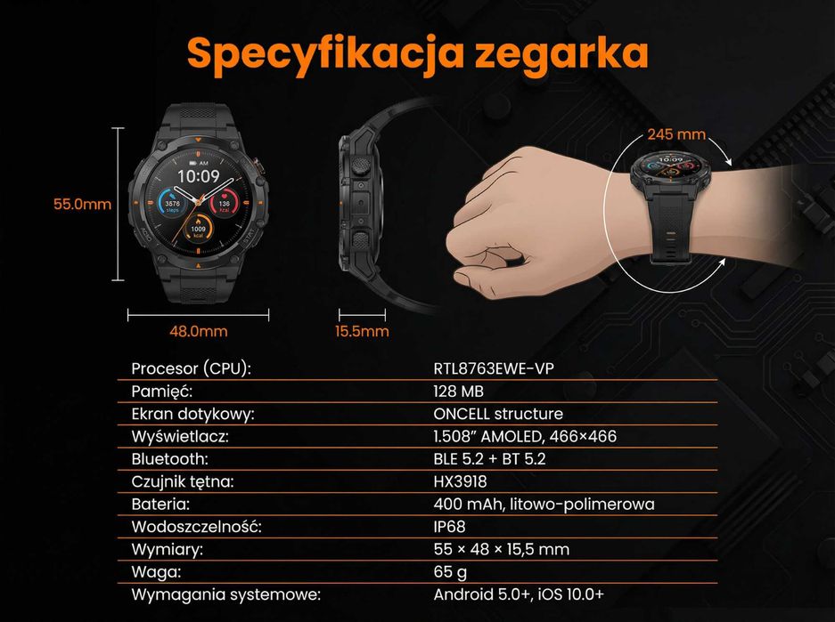 SMARTWATCH smartwatch amoled gps rozmowy bt sport – NOWY