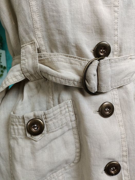 LEN Dunnes  buzka kamizelka Boho Hippie eko bezrękawnik safari retro top lniana eko natura