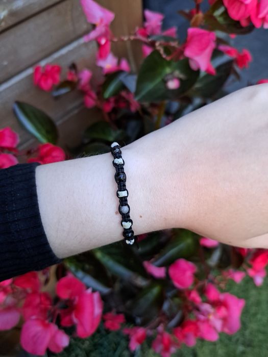 Handmade bransoletka makramowa pleciona z japisem