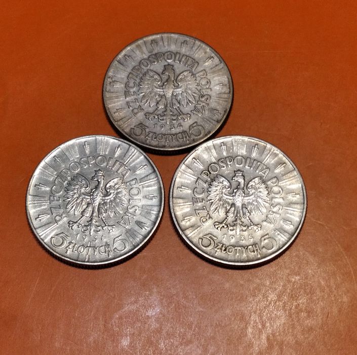 5 złotych Piłsudski 1934-36/II Rp/Ag 0.750 Ładne