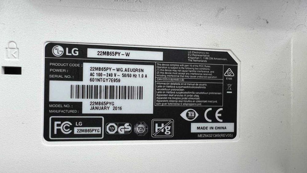 Монітор LG 22" LED 22MB65PY-W HD+ VGA DVI DP USB Audio кількість бу