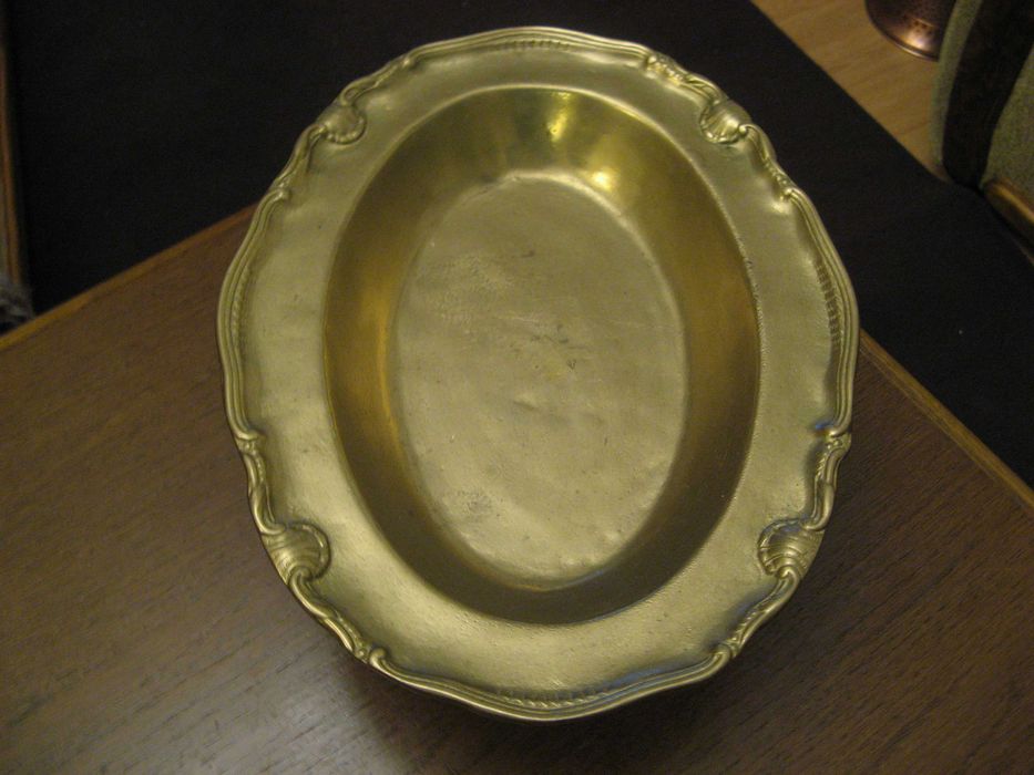 Mosiężna patera na nodze, duża ciężka, stara, doskonały stan