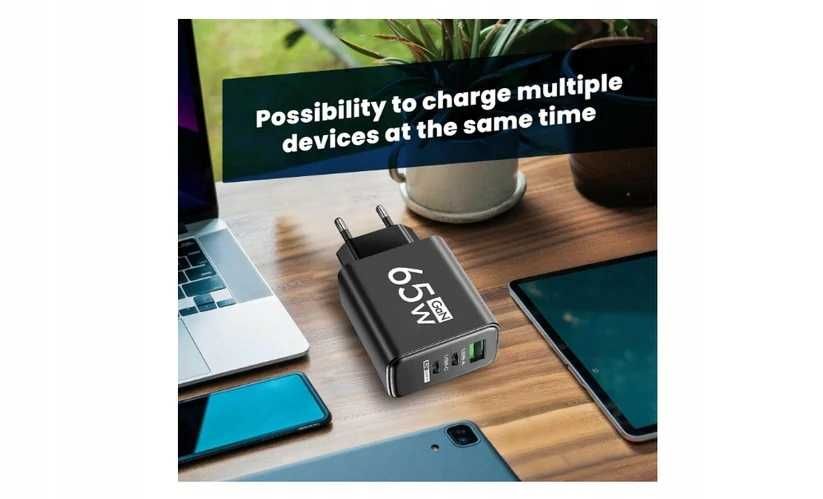Kompaktowa Szybka Ładowarka GaN 65W USB-A/USB-C z Etui