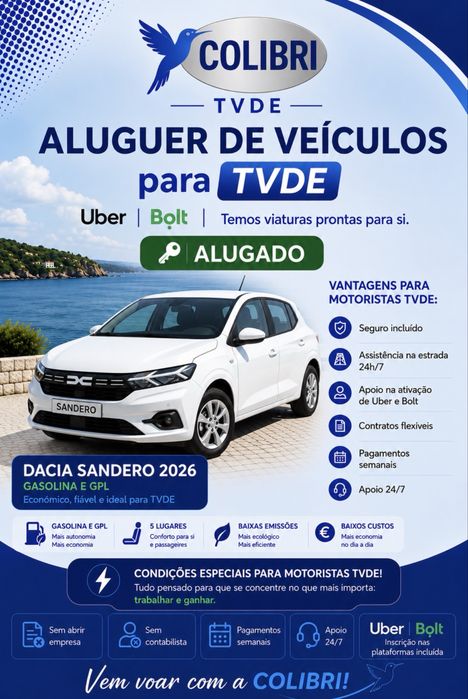 Aluguer de viaturas TVDE / UBER / BOLT / Aluguer slot