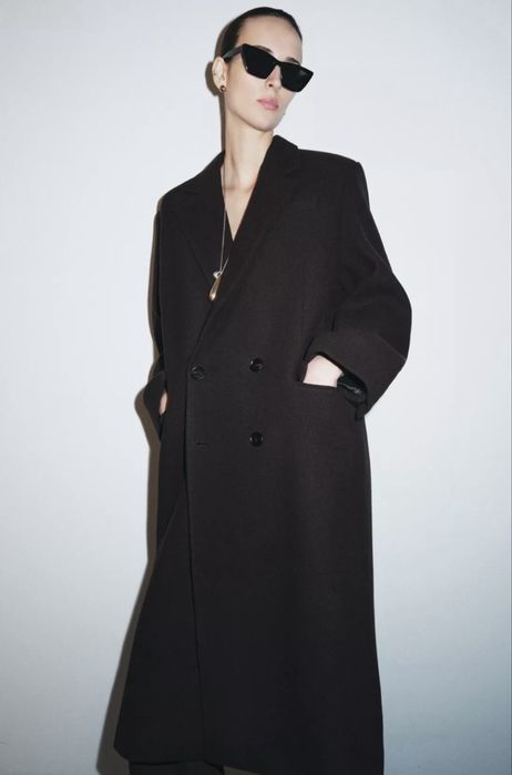 Шоколадное пальто Zara шерсть