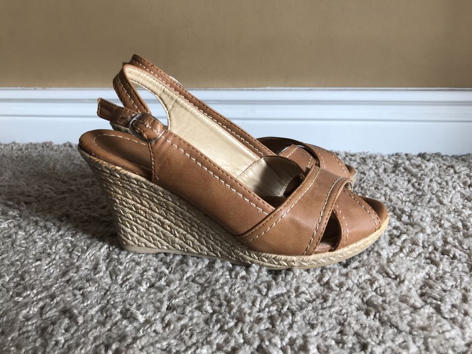 Buty koturny 37 espadryle platforma słomkowe lato koniak
