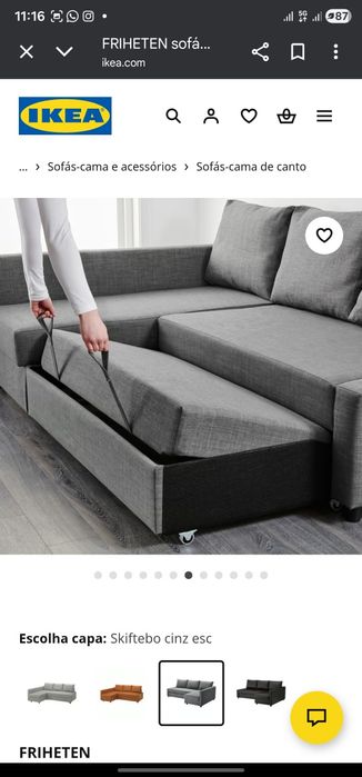 Sofá-cama de canto c/arrumação