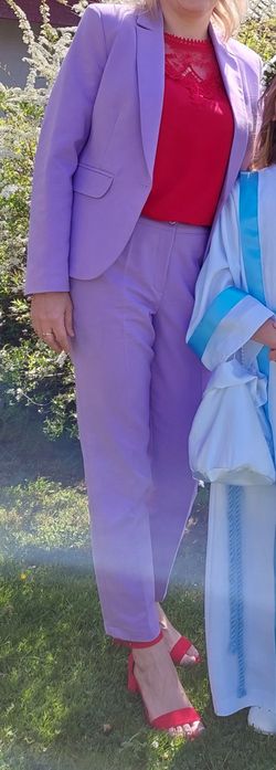 Garnitur damski Fioletowy liliowy komplet żakiet 40 spodnie 38