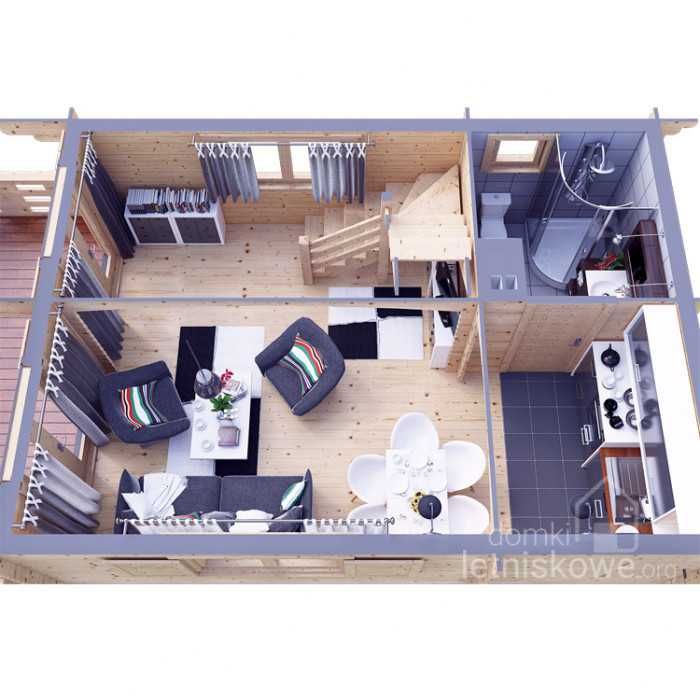 Drewniany domek letniskowy Alicja 62 + 18 m2-ROD, ośrodek wypoczynkowy