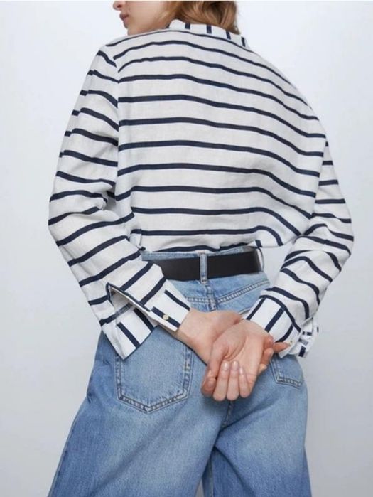 Льняная рубашка в полоску ZARA
