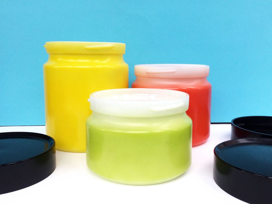 Conjunto de 3 Frascos Antigos de Vidro Colorido, anos 60, EUA