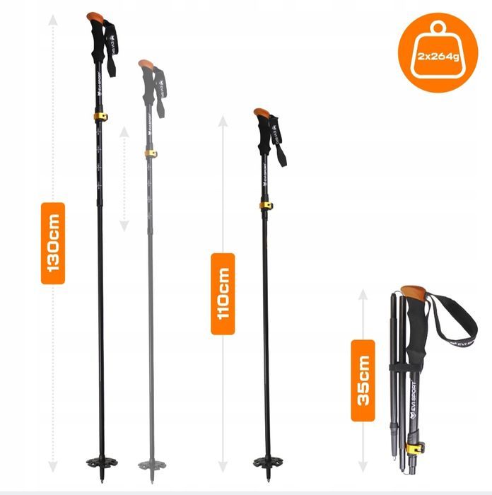 Nowe czarne składane regulowane kije trekkingowe do chodzenia