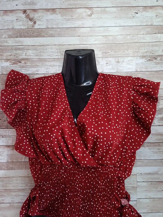 Красный топ блуза в горошек SHEIN размер XL