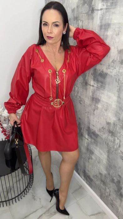 Sukienka Lola Blanka czerwona z ekoskórki