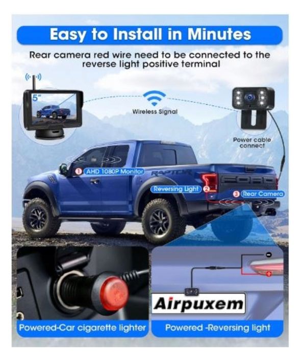 Bezprzewodowa Kamera Cofania AHD 1080p + Monitor 5" HD